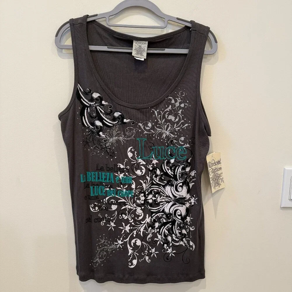 NWT Ransom Graphic Ribbed Knit Tank Top, size XL - Picture 1 of 10